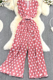 Red/Purple/Orange Polka Dot Pleated Jumpsuits Women Elegant V-Neck Sleeveless High Waist Wide Leg Loose Romper