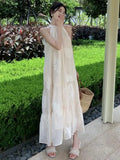 French Temperament White Bohemian Seaside Resort Style Sexy Loose Hanging Neck Character Sleeveless Mid-length