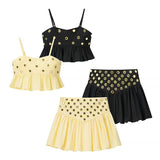 Women's Retro 2025 New Summer Solid Color Sling With Short Coat High Waist Half-Dress Metal Splicing