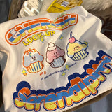 Cute Japan Cartoon Letter Print T Shirts Kawaii Girl Short Sleeve Tops 2022 Summer Basic 100%Cotton Couples Teens