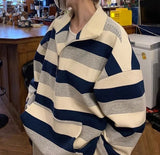 Vintage Striped Print Half Zip Oversized Sweatshirt-Outfit