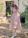 Summer Chiffion Sweet Fairy Mini Dress For Women Kawaii Evening Party Birthday Prom Midi Dress Korean Fashion