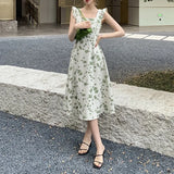 Summer Sleeveless Fashion Baggy Elegantt Flying Sleeve A Line Strap Fashion Cute Midi Dresses Ins Hot Vestidos