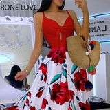 Women Floral Print Knotted Front Cutout Button Maxi Dress Elegant Fashion Chic