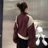 Streetwear Cropped Jacket Women Y2K Harajuku Patchwork Short Bomber Jackets Korean Zip Up Oversize Lightweight