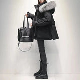 Women 2023 Winter Fashion Korean Loose Hooded Overcoats Female Big Fox Fur Collar Jackets Ladies 90% White Duck Down Hooded