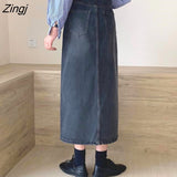 Women Leisure All-match Side-slit Fashion High Waist Denim Summer A-line Female Streetwear Korean Style Simple Casual