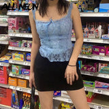 Y2K Vintage Cute Black Lace Bustier Top Egirl Streetwear Backless Spaghetti Strap Cropped Tanks Sexy Outfits