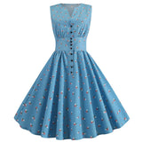 Dot Print Women Summer Dress Single Breasted V Neck Sleeveless Elegant Party Vintage Retro Midi Sundress 2022