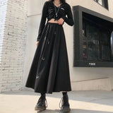 Harajuku Cargo Skirts Women High Waist Buckle Irregular Skirts Gothic Punk Freely Adjustable Black A Line Midi Long