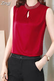 Summer Women's Shirt Chiffon Blouses for Women Sleeveless Solid Shirt Chinese Stand Neck Blouse Female Embroiderey