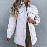 Casual Winter Jacket Women Cotton-Padded Quilted Coats Parka Jacket Padded Parkas Warm Stand Collar With Button Pockets
