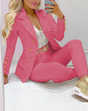 Women New Autumn Lapel Collar Double Breasted Blazer & Tailored Pants Set Long Leggings Suit Elegant 2 Piece