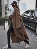 Casual Autumn Winter Long Knitted Cardigan Sweater Sashes Cardigan With Belt Outerwear Solid