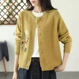 Round-Necked Cardigan Coat Women Thin Loose Embroidered Knitted Shirt Outside A Short