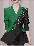 New Temperament Goddess Professional Style Long-sleeved Top Fashion Blue Print Single-button Suit Jacket Jacket