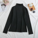 Plus Velvet Long Sleeve Women T Shirt Pullover Bottoming Tops Solid Sweater Slim Autumn Winter Mock Neck Basic