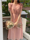 One Piece Midi Dress For Women Elegant Casual Solid Femme Fashion Korean Clothing