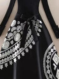Ladies Elegant Luxury Dresses 2023 Fall Winter Warm Knitted Patchwork Embroidery Dresses Women High Waist A-line