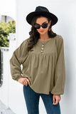 Queens Women Solid Beach Loose Button Bohemian Shirt Ladies Long Lantern Sleeve O-neck Boho Shirts