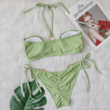 Zingj New Sexy Swimsuit Metal Accessories Hollow Bikini Solid Color Chest Strap Women's