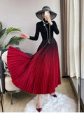 Gradient Pleated Long Skirt- Outfit