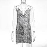 Metal body chain slip Summer Dress Women Bling diamond Beach bodycon dress Sequin Night club Party ladies dresses