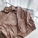 Faux Leather Zipper Over-shirt Jacket-Outfit