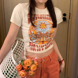 Indie Print Short Sleeve Crop TopOutfit