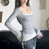 Solid Color Patchwork Stitching Side Long Sleeve TeeOutfit