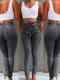 Waist Jeans For Women Slim Stretch Denim Jean Bodycon Tassel Belt Bandage Skinny Push Up Jeans Woman clothe 4XL