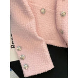 Plaid Tweed Cropped Jackets Women Sweet Pink Short Coats Vintage Korean Elegant Luxury Single Breasted Outerwear