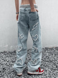 Men's Heart Patch Light Wash Loose Jeans-Outfit