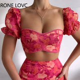 Women Floral Print Pom Pom Ruffles Top & Layered Skirt set Casual 2 Pieces