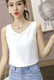 Women Tops Chiffon Blouses Women Sleeveless Top Woman V Neck Tank Tops Casual Woman White Tops Ladies Basic OL Shirts