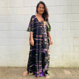 Printed V-neck Batwing Sleeve Side Split Loose Dress For Women Clothes Plus Size Beachwear Maxi Dress