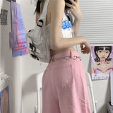 Pink Denim Jeans Women Casual Kawaii Pants Wide Leg Denim Pants Streetwear Loose Lady Trousers Korean Fashion