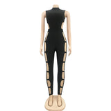 Sexy Solid Blue Hollow Out Long Pants Jumpsuit Women Sleeveless Back Zipper Skinny Romper Clubwear Jumpsuits 2021