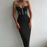 Strapless Women Dress Bandage Bodycon 2021 New Elegant Beading Party Evening Club Midi Dresses Summer Autumn