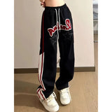Streetwear Striped Sweatpants Women Y2K Letter Print Oversize Joggers Harajuku Vintage Embroidery Baggy Wide Leg