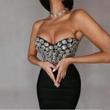 Women Sets Beading Top Bandages Skirt Two Piece Set Celebrity Party Club Lady Clothes Set