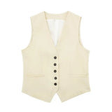 Women's 2025 Spring New Fashioned Colored Flax-Blend Vest + Shorts