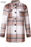 Women Oversize Jacket Winter Fleece Coat Vintage Plaid Top Long Sleeve Outerwear All Match Thick Shirt Fall Warm Ins Jacket