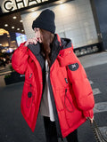 Women Winter Tooling Hooded Down Jacket Women's Korean Version Solid Colors Loose Thick Warm Down Puffer