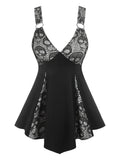 Lace Overlay Lace Up Tank Top Women O Ring Gothic