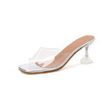 Fine Heel Sandals Women's Slippers Square Transparent Sexy