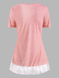Women T-Shirt Lace Insert Cowl Front Ruffle Hem T Shirt Colorblock Fashion Women Tops Tees Punk