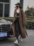 Casual Autumn Winter Long Knitted Cardigan Sweater Sashes Cardigan With Belt Outerwear Solid