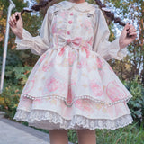 Sweet Kawaii Jsk Lolita Dress Women Vintage Victorian Gothic Cartoon Sleeveless Bow Lace Princess Tea Party Dresses