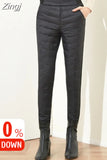 Winter Women Pants Warm Fleece Duck Down High Waisted Trousers Classic Skinny Thick Velvet Pants for